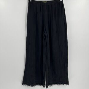 HONEST COTTON The‎ Frayed Crop Palazzo Pants Black Cotton Wide Leg Women's S/M